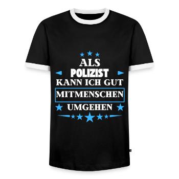 En tant que policier, il contourne les autres êtres humains. - T-shirt contrasté Homme - noir/blanc - Devant - AI Model Female 172 light (172cm) & AI Model Male 178 light (178cm)