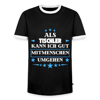 As carpenters, they treat fellow human beings. - Men's Ringer Shirt - black/white - Front - AI Model Female 172 light (172cm) & AI Model Male 178 light (178cm)