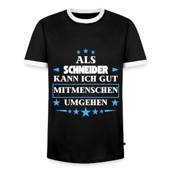 En tant que tailleur, il contourne les autres êtres humains. - T-shirt contrasté Homme - noir/blanc - Devant - AI Model Female 172 light (172cm) & AI Model Male 178 light (178cm)