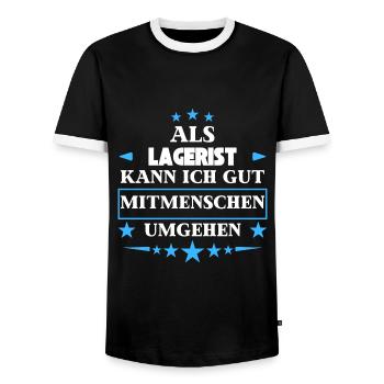 Als Lagerist Mitmenschen Umgehen. - Männer Kontrast-T-Shirt - Schwarz/Weiß - Vorne - AI Model Female 172 light (172cm) & AI Model Male 178 light (178cm)