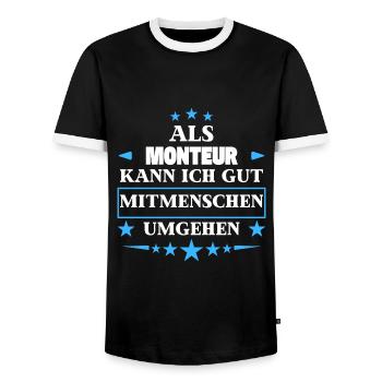 Als Monteur Mitmenschen Umgehen. - Männer Kontrast-T-Shirt - Schwarz/Weiß - Vorne - AI Model Female 172 light (172cm) & AI Model Male 178 light (178cm)