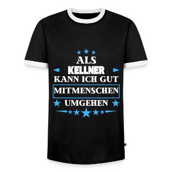 Dealing with fellow human beings as waiters. - Men's Ringer Shirt - black/white - Front - AI Model Female 172 light (172cm) & AI Model Male 178 light (178cm)