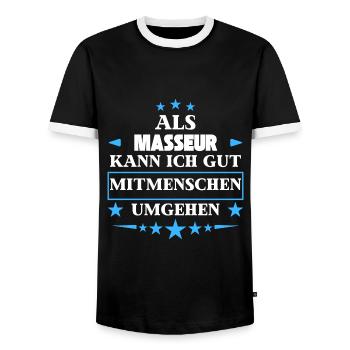 Als Masseur Mitmenschen Umgehen. - Männer Kontrast-T-Shirt - Schwarz/Weiß - Vorne - AI Model Female 172 light (172cm) & AI Model Male 178 light (178cm)