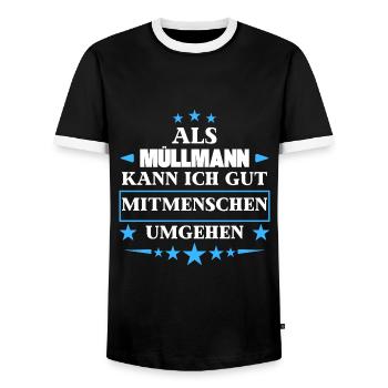 En tant qu’éboueur, il contourne les autres êtres humains. - T-shirt contrasté Homme - noir/blanc - Devant - AI Model Female 172 light (172cm) & AI Model Male 178 light (178cm)