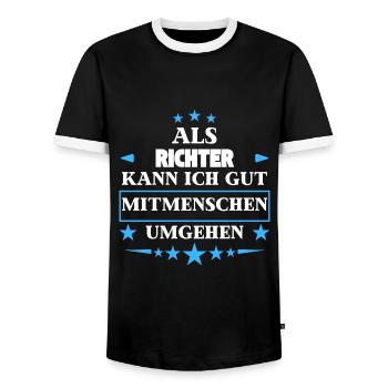 Als Richter Mitmenschen Umgehen. - Männer Kontrast-T-Shirt - Schwarz/Weiß - Vorne - AI Model Female 172 light (172cm) & AI Model Male 178 light (178cm)