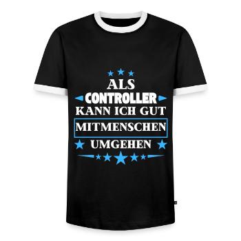 As controllers, they deal with fellow human beings. - Men's Ringer Shirt - black/white - Front - AI Model Female 172 light (172cm) & AI Model Male 178 light (178cm)