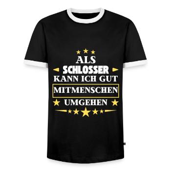Traiter avec ses semblables en tant que serrurier. - T-shirt contrasté Homme - noir/blanc - Devant - AI Model Female 172 light (172cm) & AI Model Male 178 light (178cm)