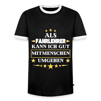 Traiter avec d'autres êtres humains en tant que moniteur d'auto-école. - T-shirt contrasté Homme - noir/blanc - Devant - AI Model Female 172 light (172cm) & AI Model Male 178 light (178cm)