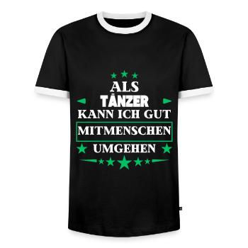 As a dancer, interacting with other people. - Men's Ringer Shirt - black/white - Front - AI Model Female 172 light (172cm) & AI Model Male 178 light (178cm)