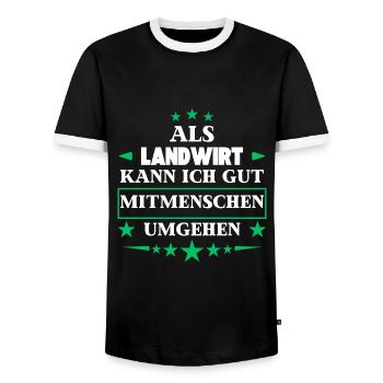 Dealing with other people as a farmer. - Men's Ringer Shirt - black/white - Front - AI Model Female 172 light (172cm) & AI Model Male 178 light (178cm)