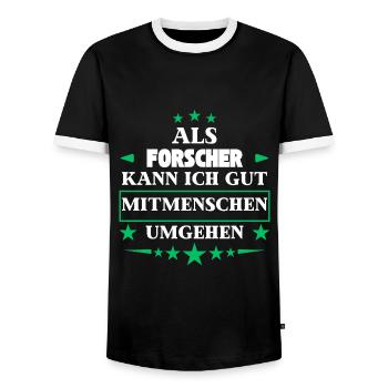 Traiter avec ses semblables en tant que chercheur. - T-shirt contrasté Homme - noir/blanc - Devant - AI Model Female 172 light (172cm) & AI Model Male 178 light (178cm)