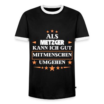 Als Metzger Mitmenschen Umgehen. - Männer Kontrast-T-Shirt - Schwarz/Weiß - Vorne - AI Model Female 172 light (172cm) & AI Model Male 178 light (178cm)