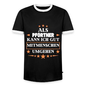 as a gatekeeper around fellow human beings. - Men's Ringer Shirt - black/white - Front - AI Model Female 172 light (172cm) & AI Model Male 178 light (178cm)