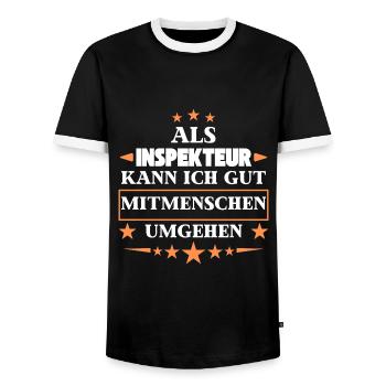 Als Inspekteur Mitmenschen Umgehen. - Männer Kontrast-T-Shirt - Schwarz/Weiß - Vorne - AI Model Female 172 light (172cm) & AI Model Male 178 light (178cm)