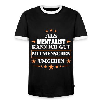 Als Mentalist Mitmenschen Umgehen. - Männer Kontrast-T-Shirt - Schwarz/Weiß - Vorne - AI Model Female 172 light (172cm) & AI Model Male 178 light (178cm)