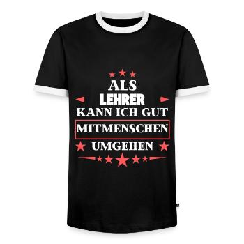 Dealing with fellow human beings as a teacher. - Men's Ringer Shirt - black/white - Front - AI Model Female 172 light (172cm) & AI Model Male 178 light (178cm)
