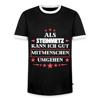 Als Steinmetz Mitmenschen Umgehen. - Männer Kontrast-T-Shirt - Schwarz/Weiß - Vorne - AI Model Female 172 light (172cm) & AI Model Male 178 light (178cm)