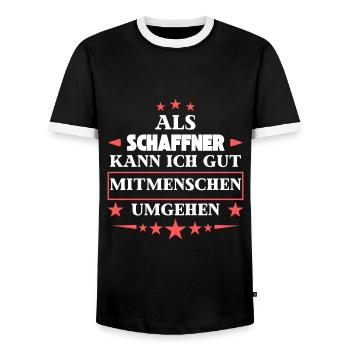 as conductors. - Men's Ringer Shirt - black/white - Front - AI Model Female 172 light (172cm) & AI Model Male 178 light (178cm)