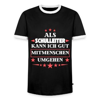 Als Schulleiter Mitmenschen Umgehen. - Männer Kontrast-T-Shirt - Schwarz/Weiß - Vorne - AI Model Female 172 light (172cm) & AI Model Male 178 light (178cm)