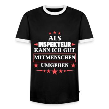 Dealing with fellow human beings as an inspector. - Men's Ringer Shirt - black/white - Front - AI Model Female 172 light (172cm) & AI Model Male 178 light (178cm)