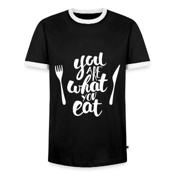 Vegan You Are What You Eat - Men's Ringer Shirt - black/white - Front - AI Model Female 172 light (172cm) & AI Model Male 178 light (178cm)