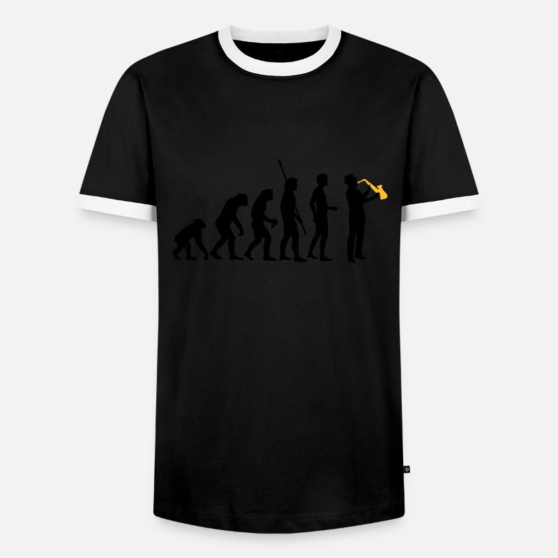 evolution_saxophon_a_2 - Männer Kontrast-T-Shirt - Schwarz/Weiß