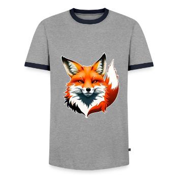 Wild Elegant fox head with foxtail - Men's Ringer Shirt - grey/navy  - Front - AI Model Female 172 light (172cm) & AI Model Male 178 light (178cm)