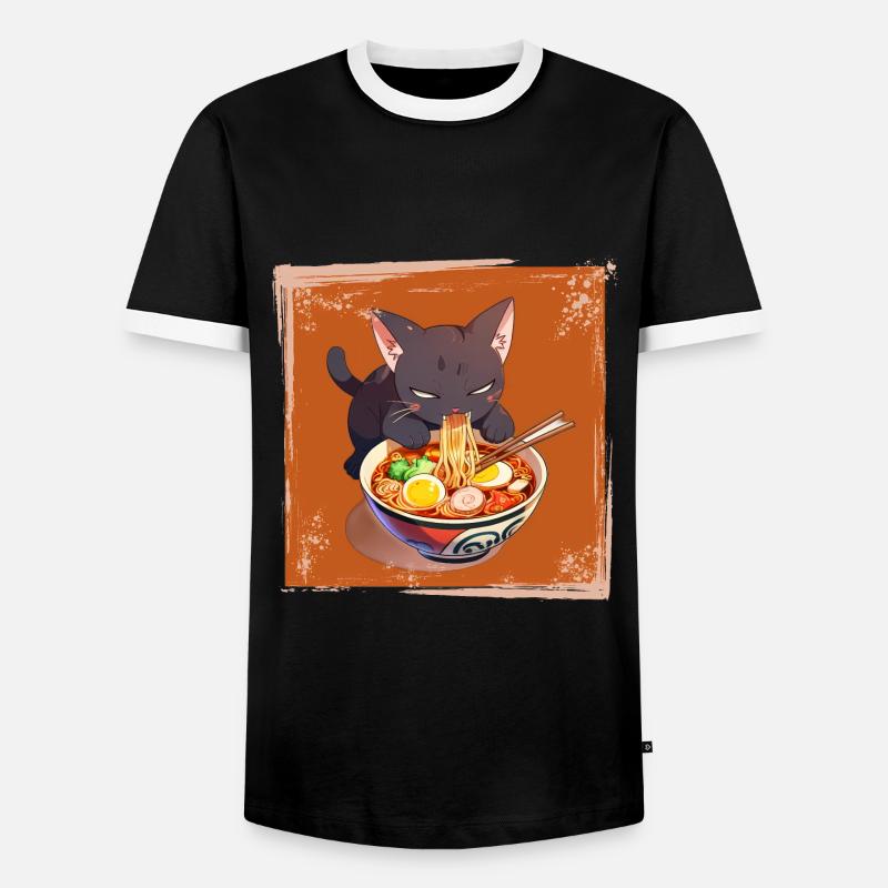 Cat eats ramen - Men's Ringer Shirt - black/white
