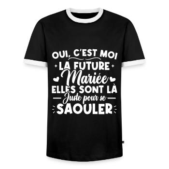 Oui, c'est moi la future mariée - T-shirt contrasté Homme - noir/blanc - Devant - AI Model Female 172 light (172cm) & AI Model Male 178 light (178cm)