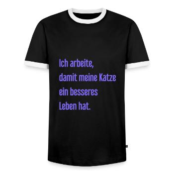 Für ein besseres Katzenleben arbeite ich! - Männer Kontrast-T-Shirt - Schwarz/Weiß - Vorne - AI Model Female 172 light (172cm) & AI Model Male 178 light (178cm)