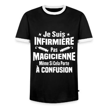 Je suis une infirmière pas magicienne - T-shirt contrasté Homme - noir/blanc - Devant - AI Model Female 172 light (172cm) & AI Model Male 178 light (178cm)