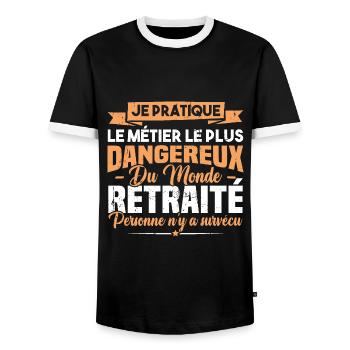 Le métier le plus dangereux du monde retraité - T-shirt contrasté Homme - noir/blanc - Devant - AI Model Female 172 light (172cm) & AI Model Male 178 light (178cm)
