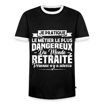 Le métier le plus dangereux du monde retraité - T-shirt contrasté Homme - noir/blanc - Devant - AI Model Female 172 light (172cm) & AI Model Male 178 light (178cm)