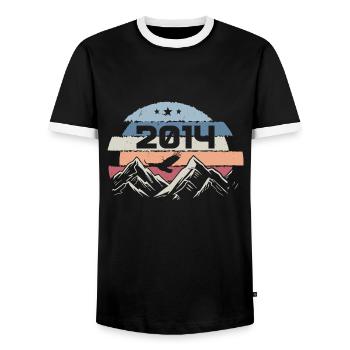 Original 2014 Vintage 2014 Birthday 2014 - Men's Ringer Shirt - black/white - Front - AI Model Female 172 light (172cm) & AI Model Male 178 light (178cm)