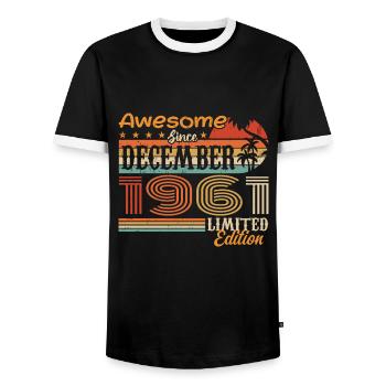 Retro Vintage Legendary Birthday December 1961 - Men's Ringer Shirt - black/white - Front - AI Model Female 172 light (172cm) & AI Model Male 178 light (178cm)