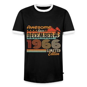 Retro Vintage Legendary Birthday December 1966 - Men's Ringer Shirt - black/white - Front - AI Model Female 172 light (172cm) & AI Model Male 178 light (178cm)