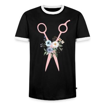 Ciseaux Fleurs - T-shirt contrasté Homme - noir/blanc - Devant - AI Model Female 172 light (172cm) & AI Model Male 178 light (178cm)