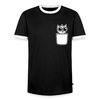 Mignon bébé hibou dans la poche de poitrine Chouette grand-duc de poche - T-shirt contrasté Homme - noir/blanc - Devant - AI Model Female 172 light (172cm) & AI Model Male 178 light (178cm)