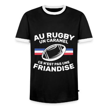 Au Rugby Un Caramel C'est Pas Une Friandise - T-shirt contrasté Homme - noir/blanc - Devant - AI Model Female 172 light (172cm) & AI Model Male 178 light (178cm)