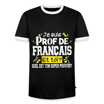 Prof Professeur Français Métier Humour - T-shirt contrasté Homme - noir/blanc - Devant - AI Model Female 172 light (172cm) & AI Model Male 178 light (178cm)