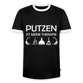 Putzen ist meine Therapie lustige Hausfrau Sprüche - Männer Kontrast-T-Shirt - Schwarz/Weiß - Vorne - AI Model Female 172 light (172cm) & AI Model Male 178 light (178cm)