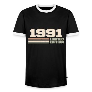 1991 Geburtstagsgeschenk 1991 limitierte Auflage 1991 - Männer Kontrast-T-Shirt - Schwarz/Weiß - Vorne - AI Model Female 172 light (172cm) & AI Model Male 178 light (178cm)