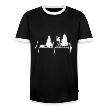 Hunting for wild boar - Men's Ringer Shirt - black/white - Front - AI Model Female 172 light (172cm) & AI Model Male 178 light (178cm)