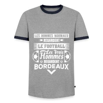 les vrais hommes regardent BORDEAUX club de foot - T-shirt contrasté Homme - gris/marine  - Devant - AI Model Female 172 light (172cm) & AI Model Male 178 light (178cm)