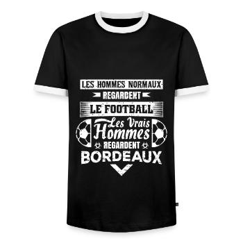 les vrais hommes regardent BORDEAUX club de foot - T-shirt contrasté Homme - noir/blanc - Devant - AI Model Female 172 light (172cm) & AI Model Male 178 light (178cm)