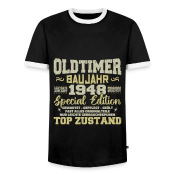 Vintage 1948 né rétro anniversaire Vintage - T-shirt contrasté Homme - noir/blanc - Devant - AI Model Female 172 light (172cm) & AI Model Male 178 light (178cm)