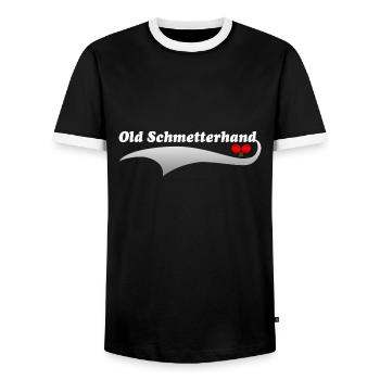 Old Schmetterhand Tischtennis - Männer Kontrast-T-Shirt - Schwarz/Weiß - Vorne - AI Model Female 172 light (172cm) & AI Model Male 178 light (178cm)