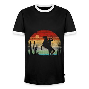 Cowboy - Retro Sunset - Men's Ringer Shirt - black/white - Front - AI Model Female 172 light (172cm) & AI Model Male 178 light (178cm)