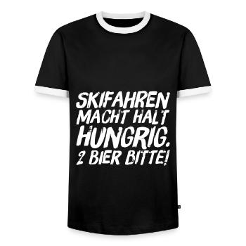 Skifahren macht halt hungrig. 2 Bier bitte! - Männer Kontrast-T-Shirt - Schwarz/Weiß - Vorne - AI Model Female 172 light (172cm) & AI Model Male 178 light (178cm)