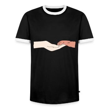 A human hand and a dog's paw - Men's Ringer Shirt - black/white - Front - AI Model Female 172 light (172cm) & AI Model Male 178 light (178cm)
